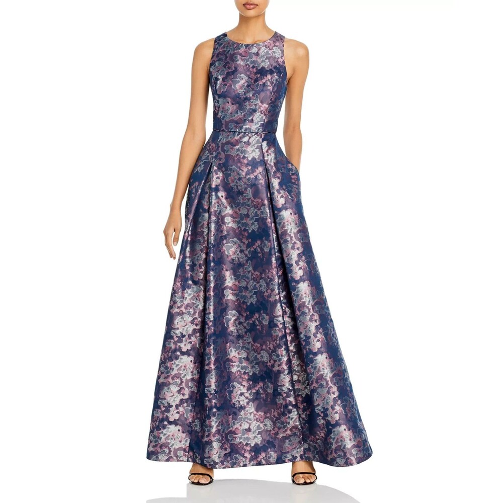 Aidan Mattox Printed A-Line Gown Size 2 Iridescent Floral Brocade HOCO Formal